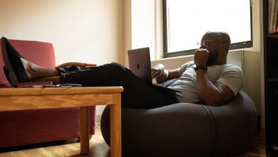 Black man using laptop