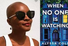 Photo of Alyssa Cole with a photo of her book cover (When No One Is Watching)